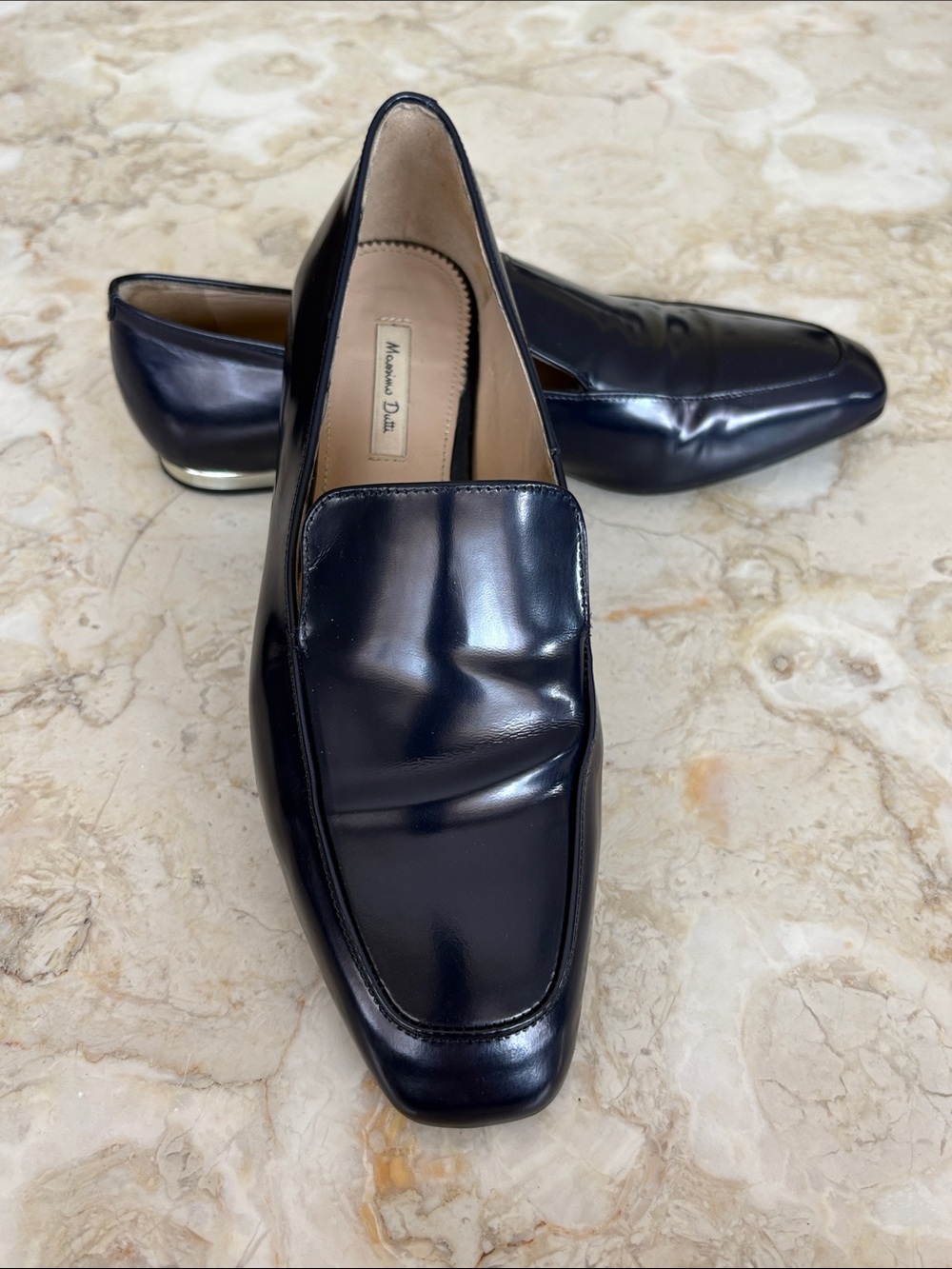 Massimo Dutti Navy Leather Loafers | Size 39